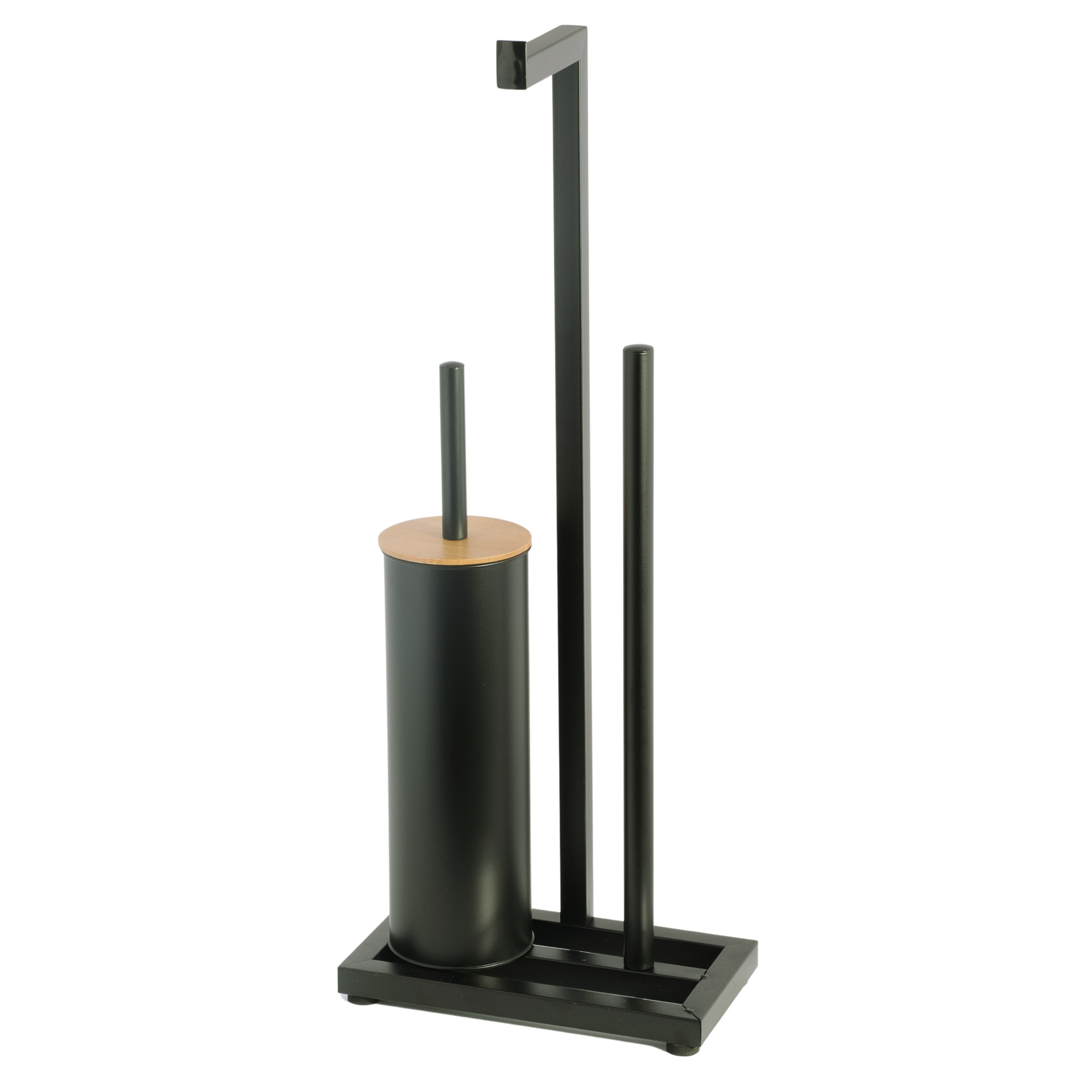 Stojak na papier toaletowy i szczotkę WC 3w1 czarny bambus - Yoka Home