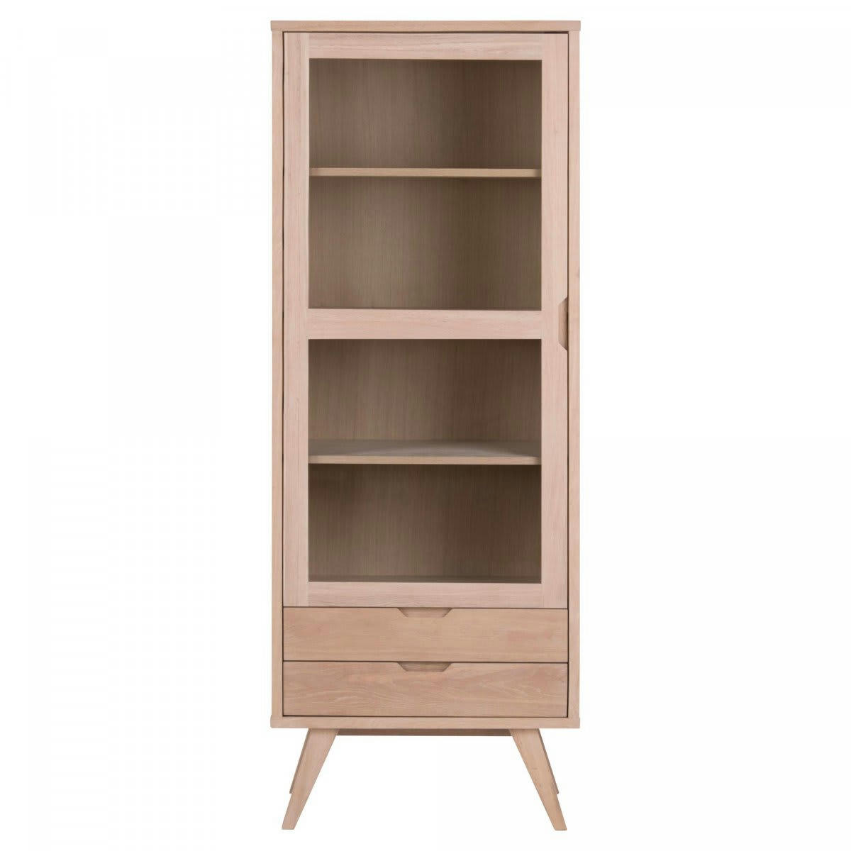 LINA - Buffet haut vitré 2 tiroirs en bois de chêne 190cm