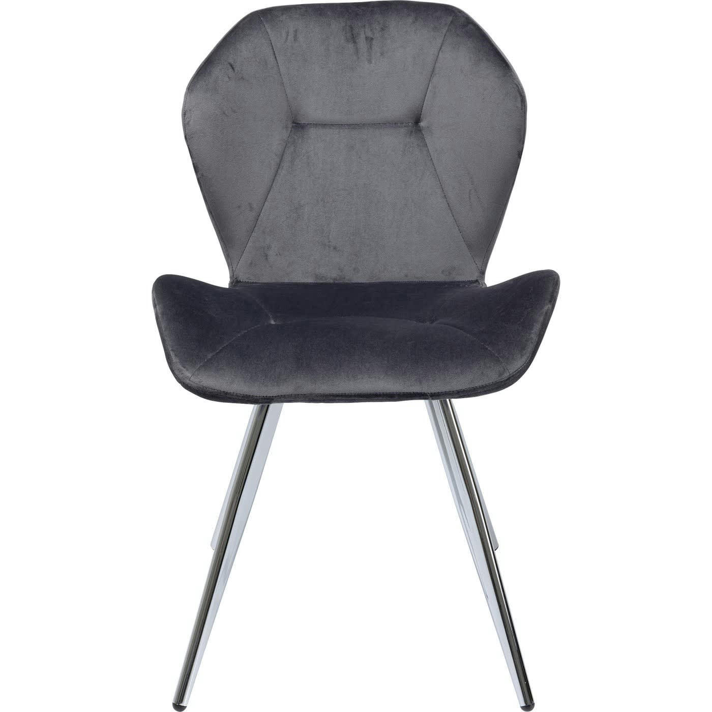 VIVA - Chaise rétro en velours gris et acier chromé