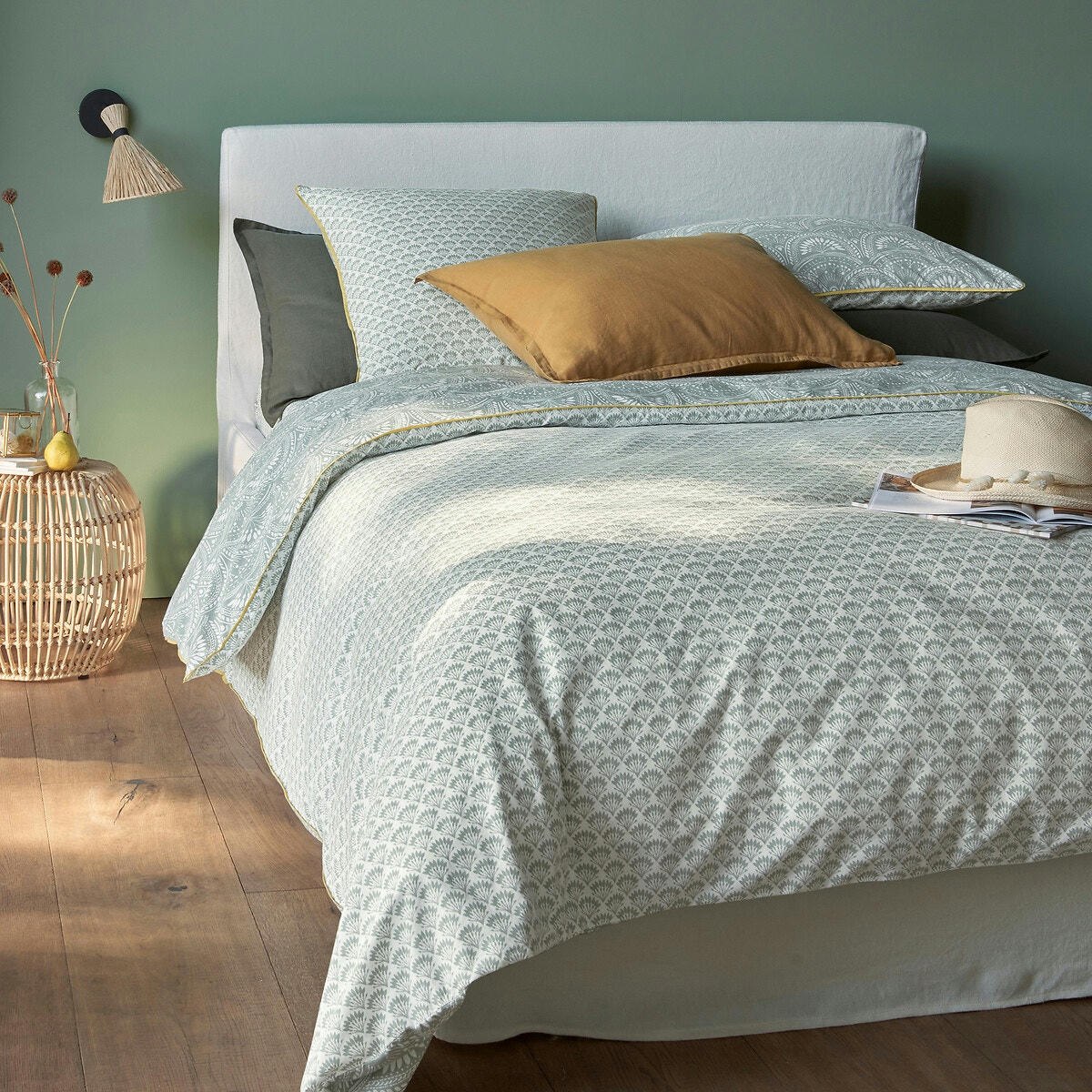 Housse de couette coton lavé Jaipur vert