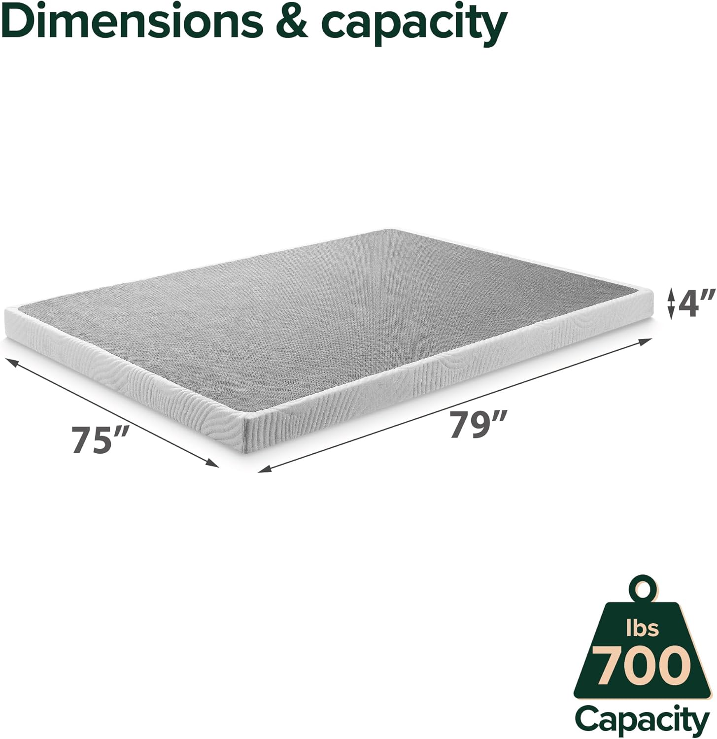 Zinus Victor 4 Inch Quick Lock Box Spring / Mattress Foundation / Built-to-Last Metal Structure / Low Profile / Easy Assembly, King, White