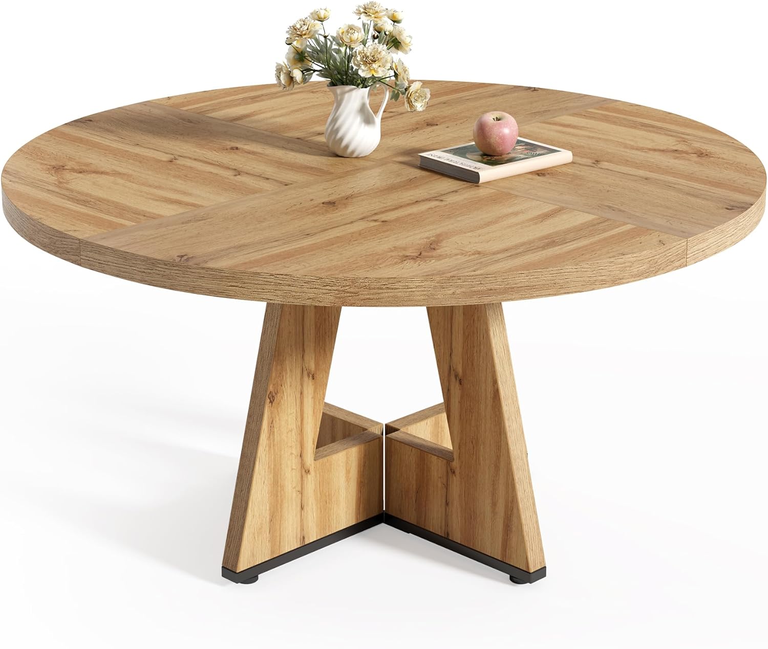 LITTLE TREE Round Dining Table for 4-6 People, 47 Inches Dining Room Table with Wooden Pedestal Base, Modern Dinner Table, Circle Kitchen Tables for Dining Room, Kitchen, Living Room(Table Only)