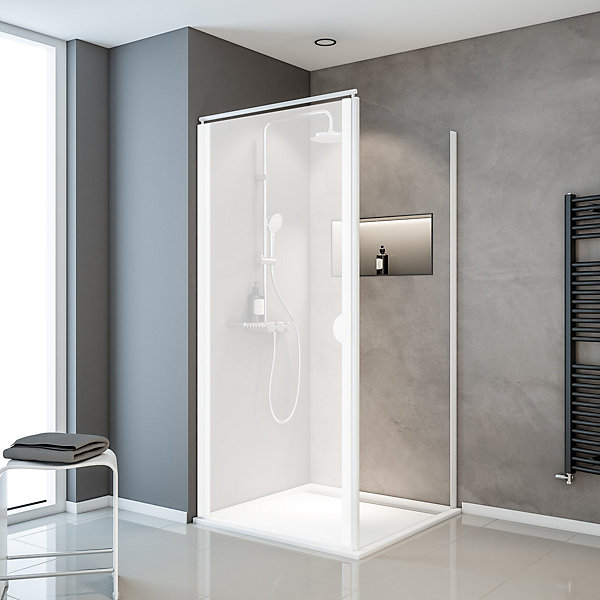 Paroi latérale fixe pour porte de douche pivotante l.90xH.180cm, verre transparent 5mm, profilé blanc, Schulte Sunny