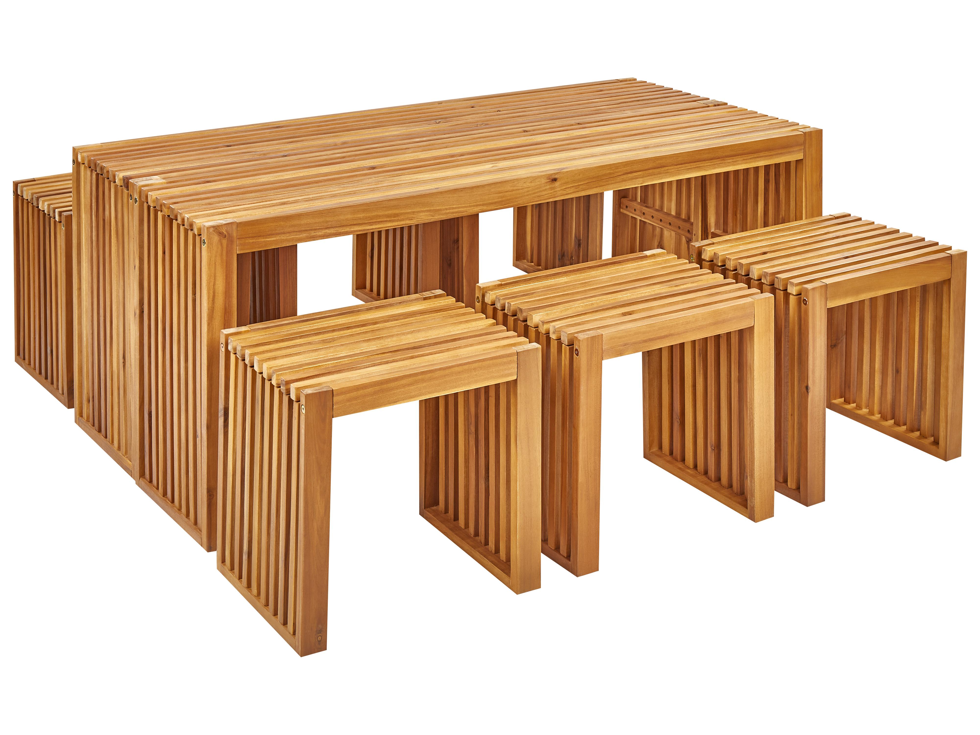 Garden Dining Set with Stools 3 Seater BELLANO Acacia Wood Brown