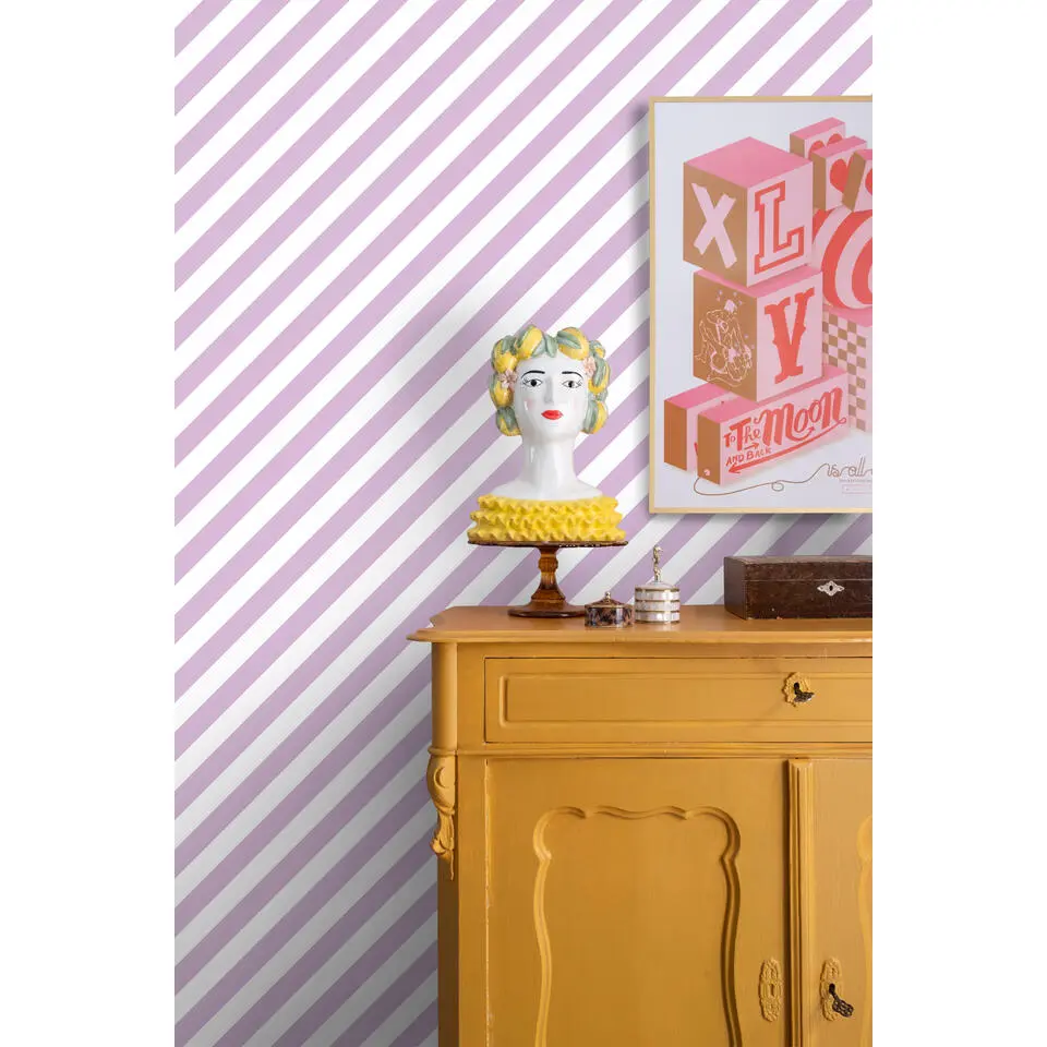 ESTAhome behang strepen lila paars en wit - 53 cm x 10.05 m