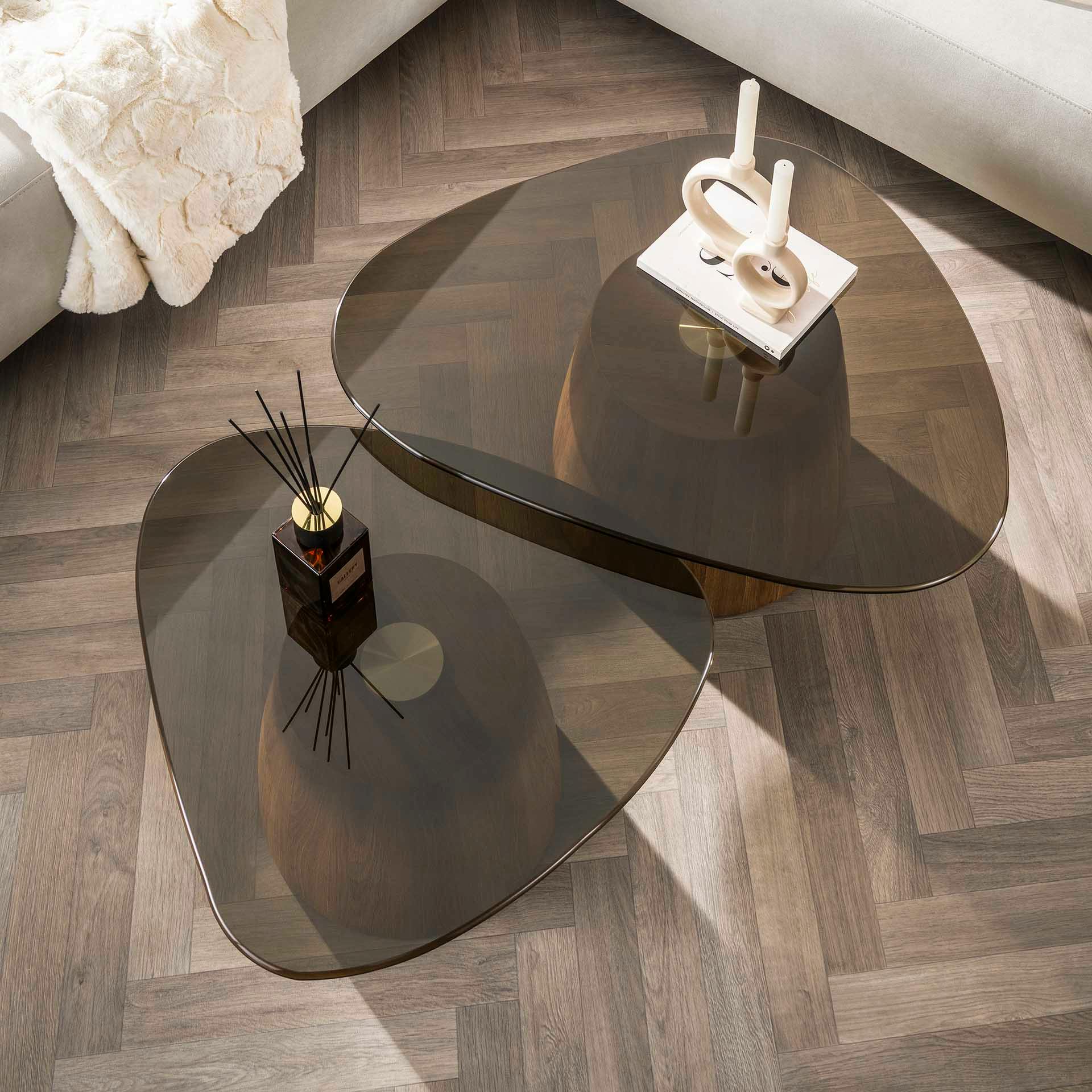 Tables salon verre fumé design triangle (lot de 2) MILOS