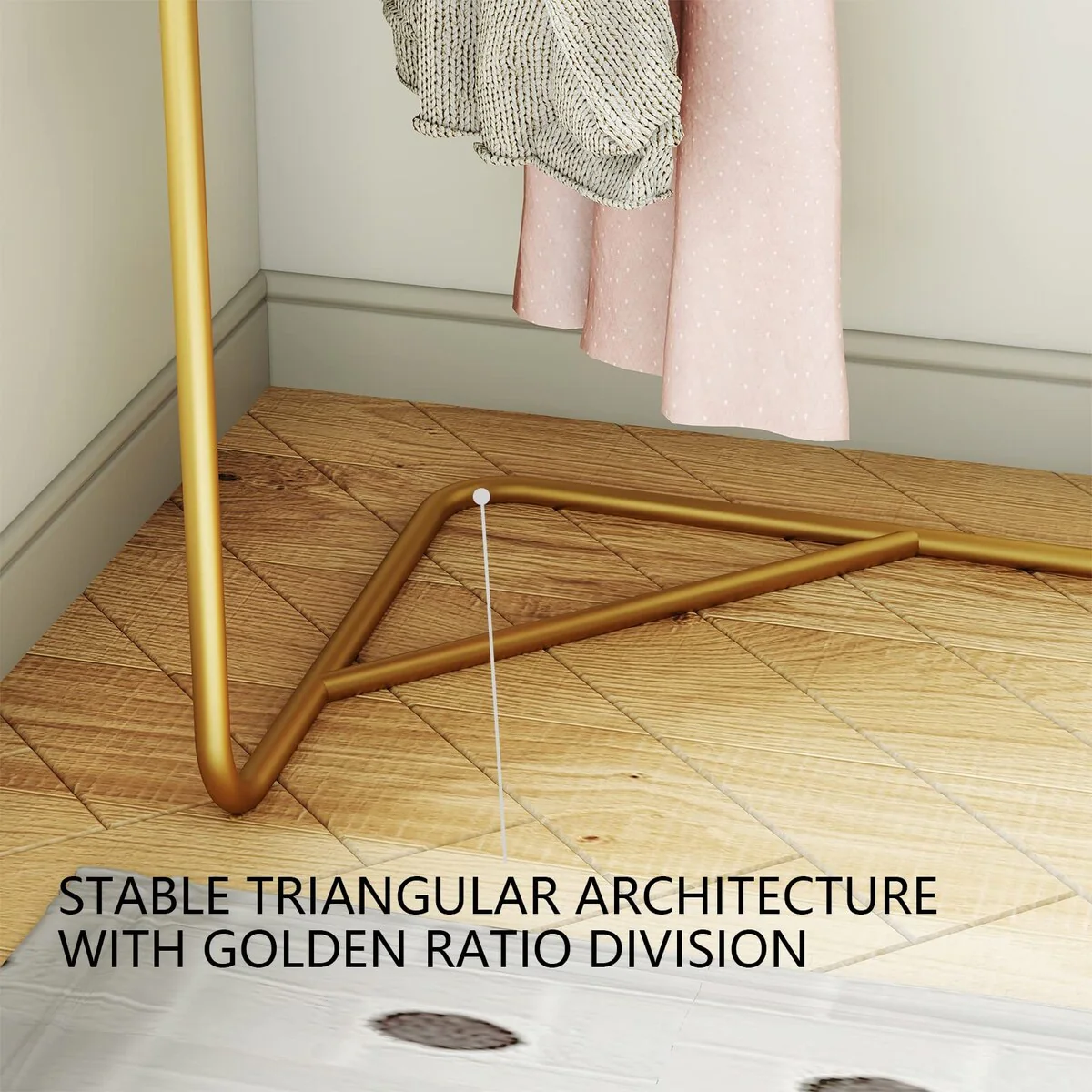 Gold Metal Corner Coat Rack, Modern Clothing Rack Hall Tree with 2 Hooks for Clothes Hat Scarf, Freestanding Clothes Rack
