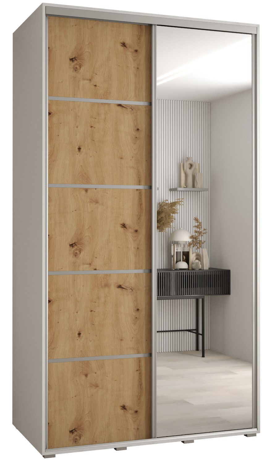 Szafa przesuwna 60 wysoka Davos 5 130 biały artisan srebrny