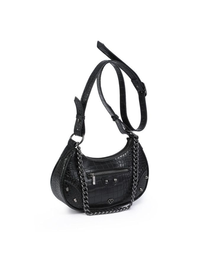 JFY Chunky Metal Chain Handle Crocodile Skin Pattern Cross Body Bag