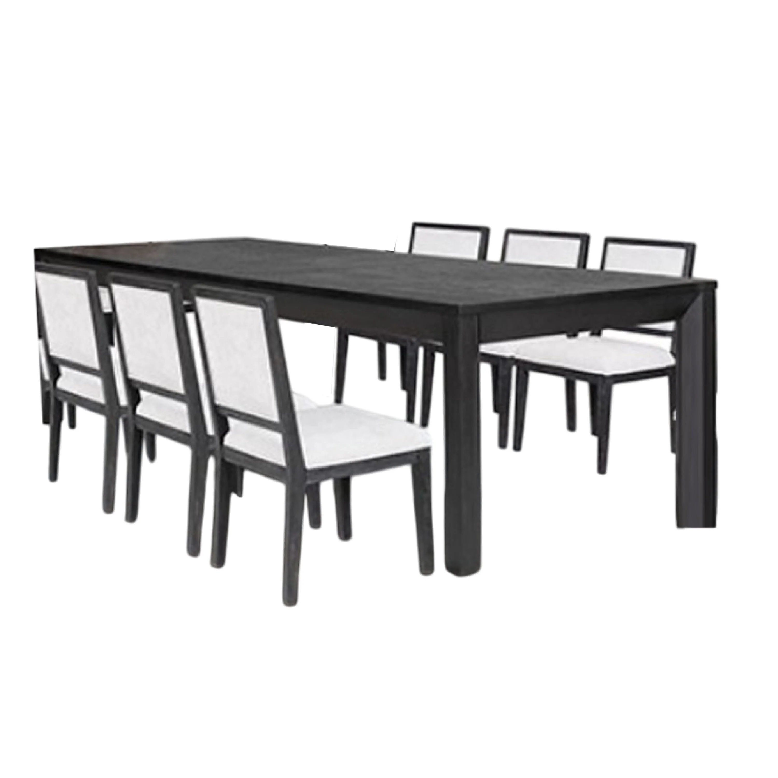 Kizie 7pc Dining Table Set, 94-118 Inch Extendable, Black Wood Chairs