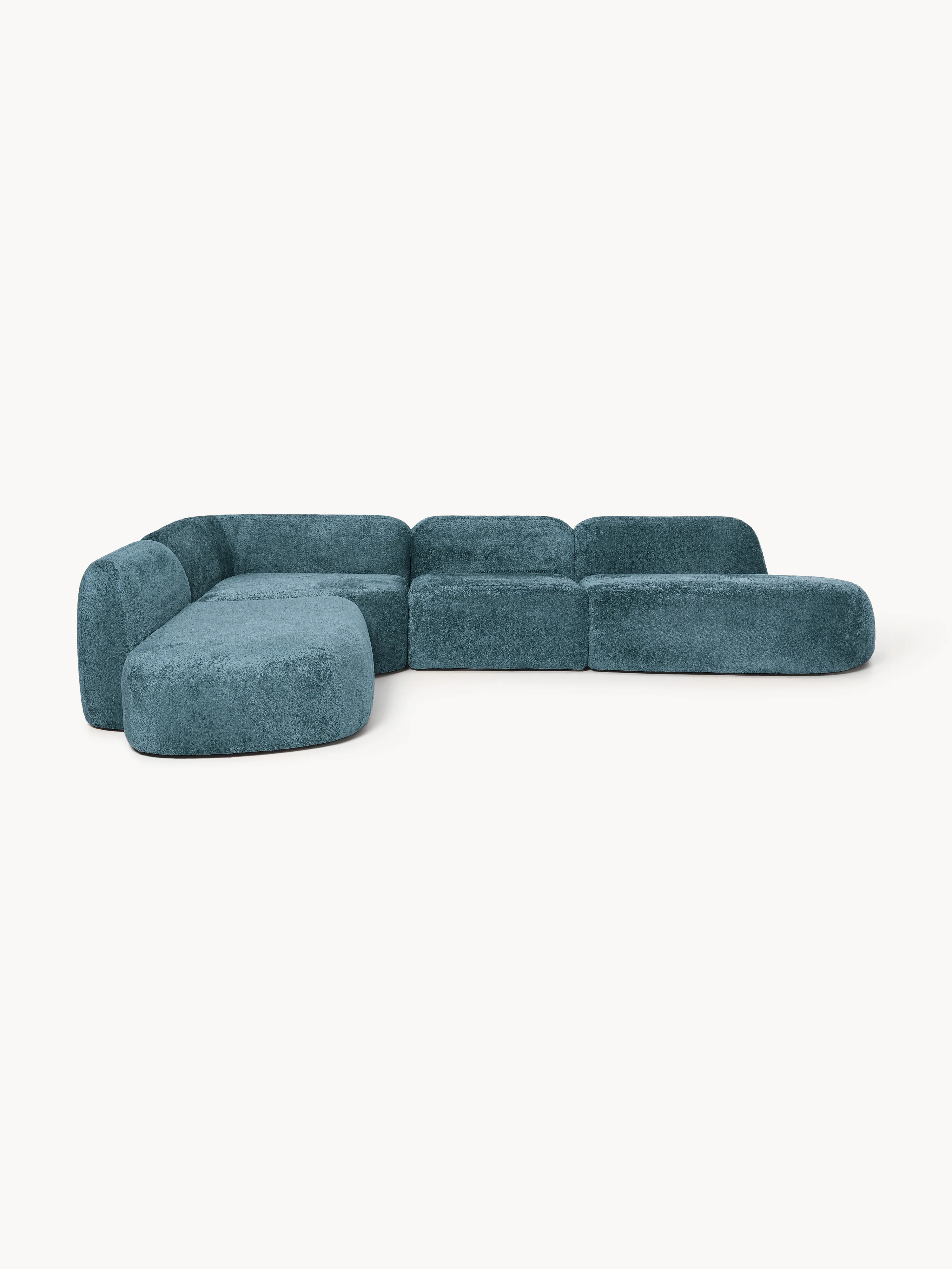 Modulares XL-Ecksofa Wolke (4-Sitzer) aus Teddy-Bouclé mit Chaiselongue-Enden