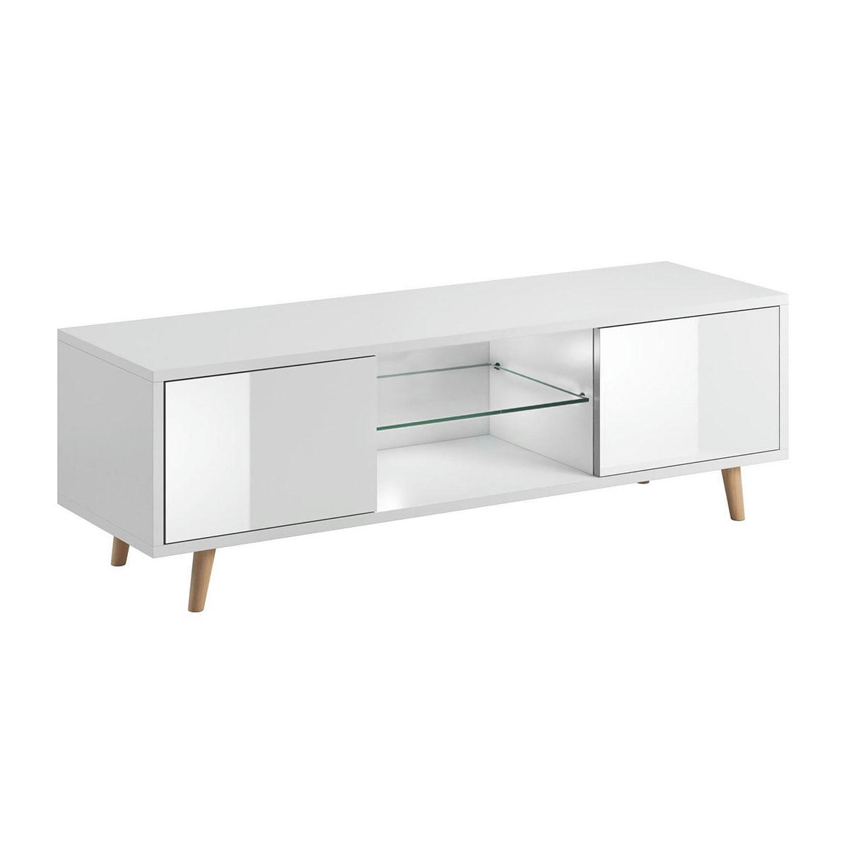 - Meuble tv 2 portes 140 cm avec led blanc