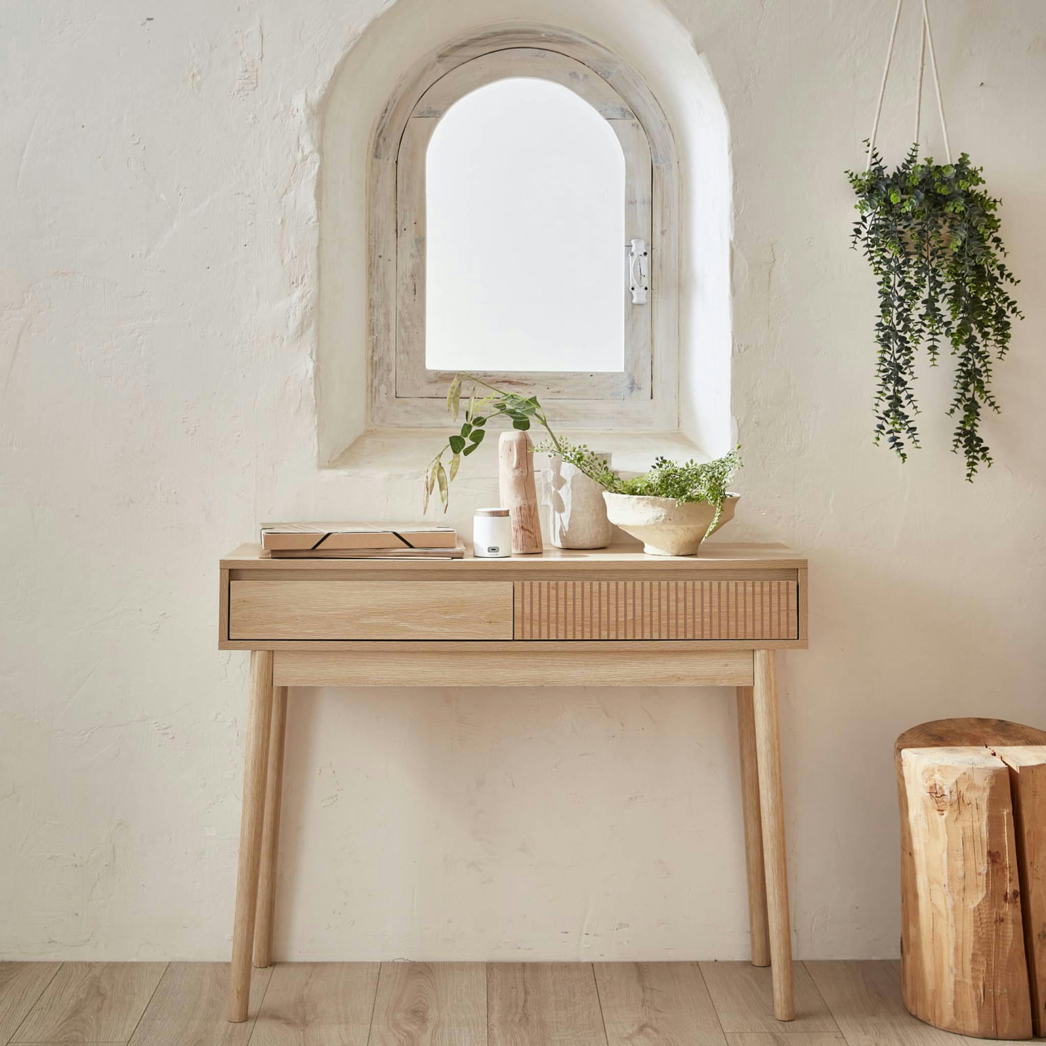 LINEAR - Console décor bois 2 tiroirs