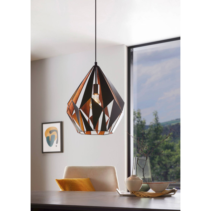 Suspension Carlton 1 noire et cuivre Ø 38,5 cm E27 60 W EGLO