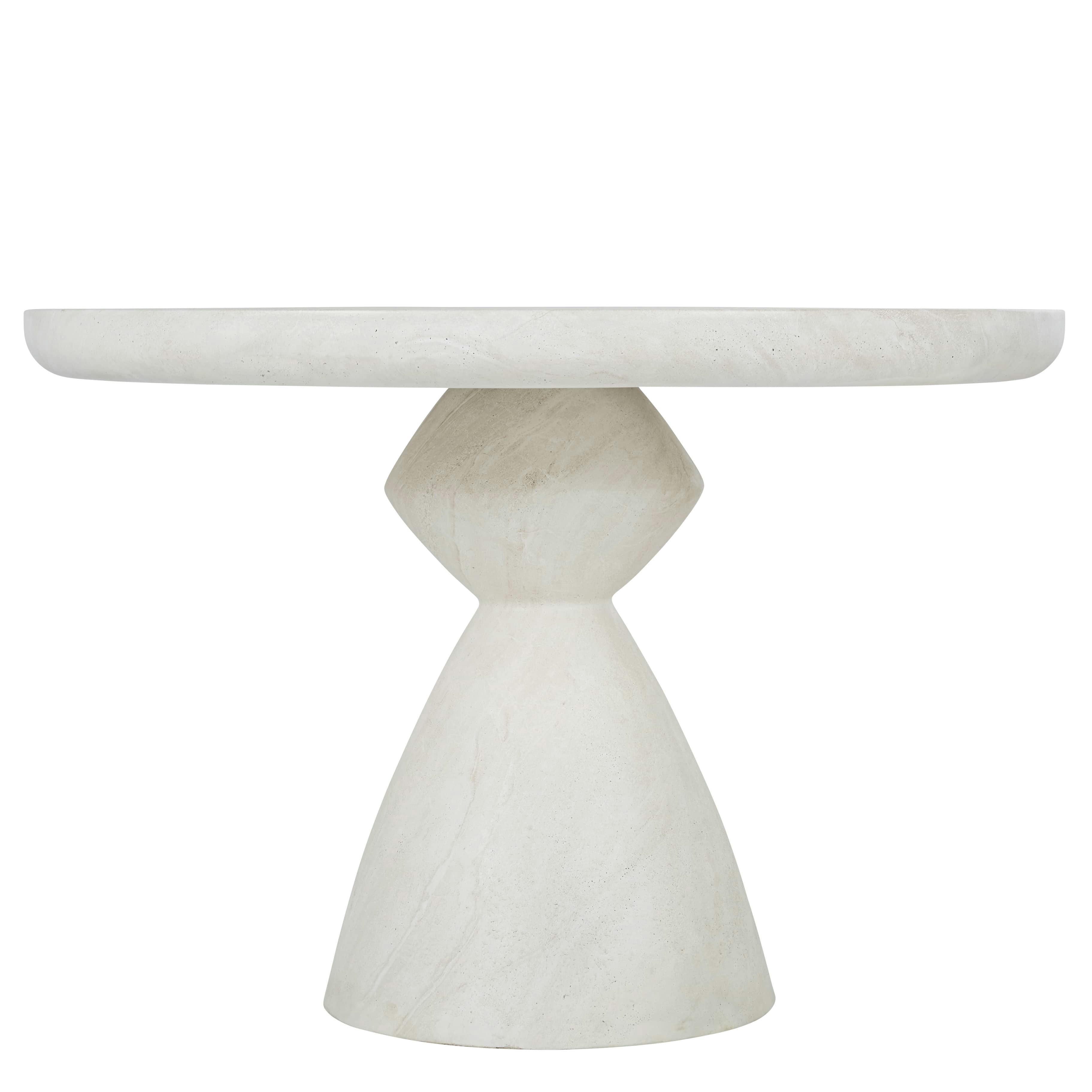- Table de jardin ronde en béton imitation travertin et métal blanc 4 personnes D110