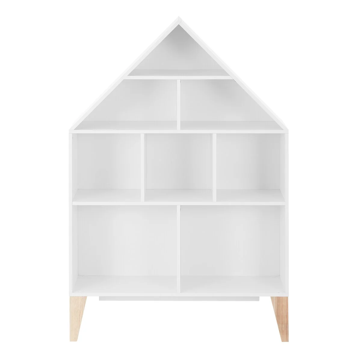 Danya B. Steiner White Dollhouse 8-Compartment Kids Book or Toy Figure Display Unit Freestanding Bookshelf with Beech Legs
