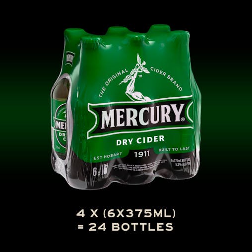 Mercury Dry Cider, Full Flavoured with a Smooth Dry Finish, Crisp & Refreshing, 5.2% ABV, 375mL (Case of 24 Bottles)