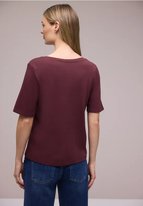 Basic T-Shirt mit V-Neck in Unifarbe