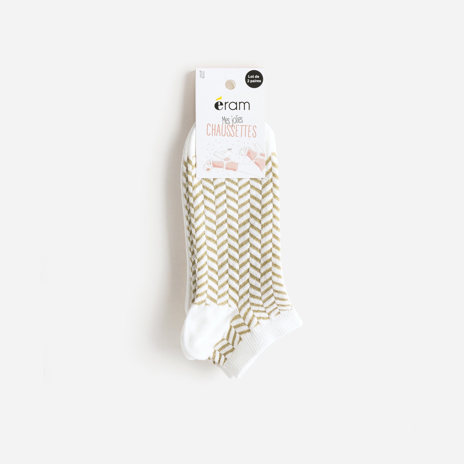Chaussettes écrues et chevrons dorés