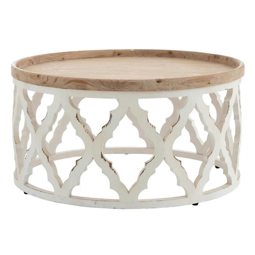 ROUNDY - Table basse ronde en bois blanc patiné D 81