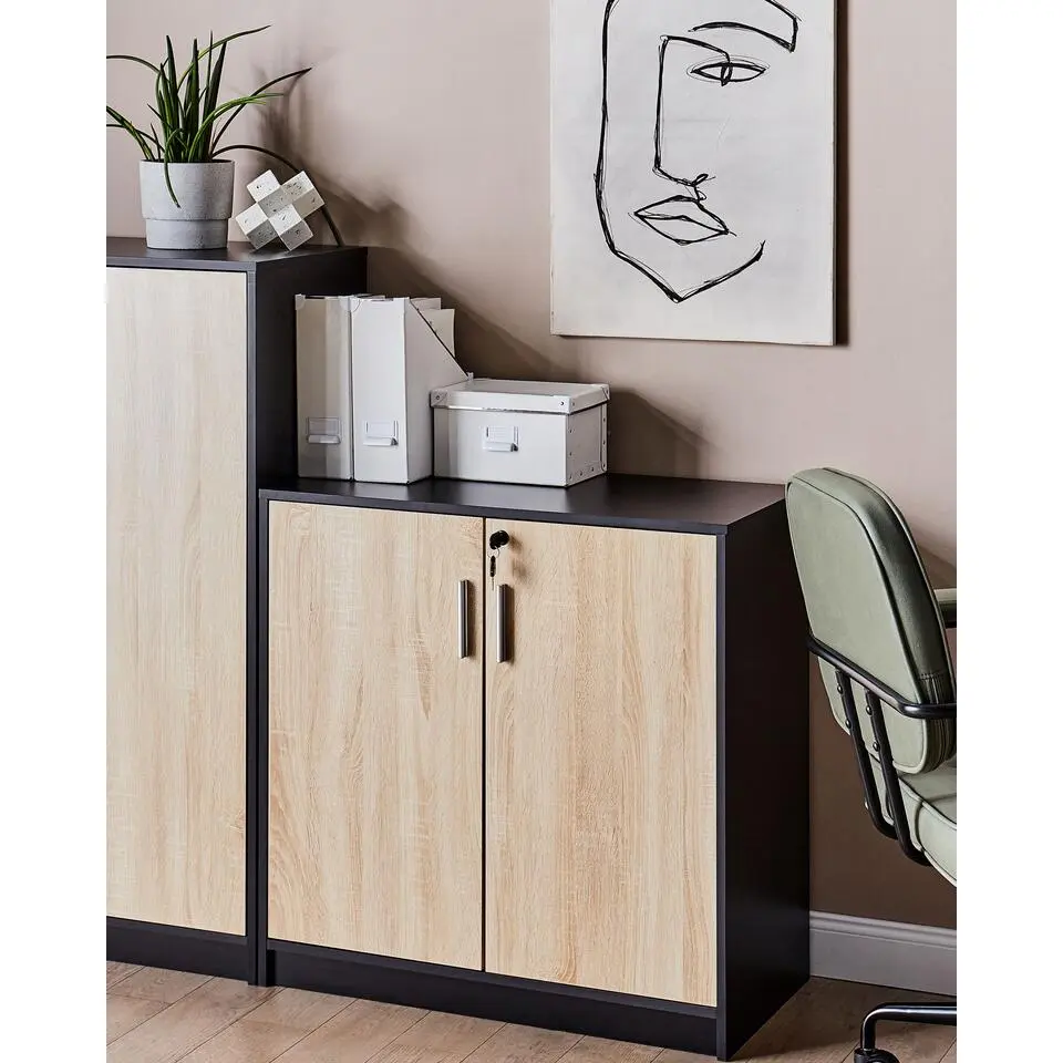 ZEHNA - Sideboard 2 deuren - Lichthout/Zwart - Vezelplaat