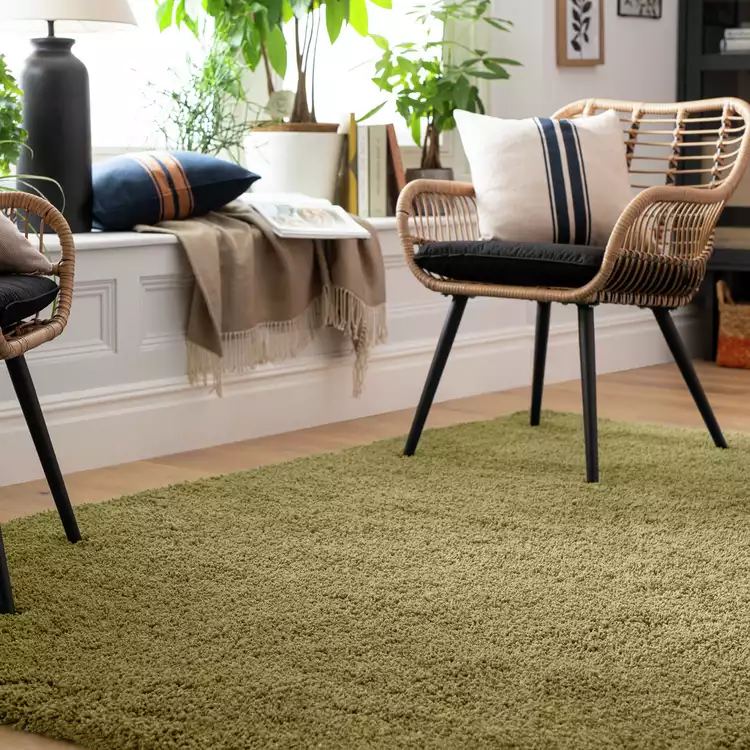 Habitat Noodle Plain Olive Shaggy Rug - 80x150cm