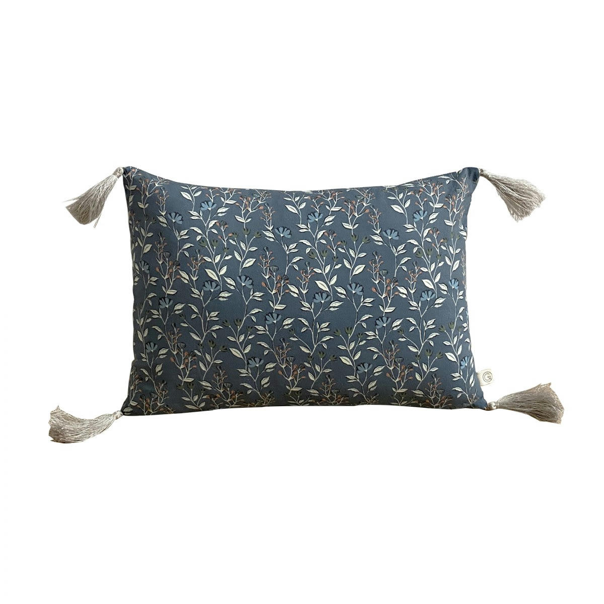 MAINTENANT - Coussin en lin imprimé fleuri bleu foncé 25x35