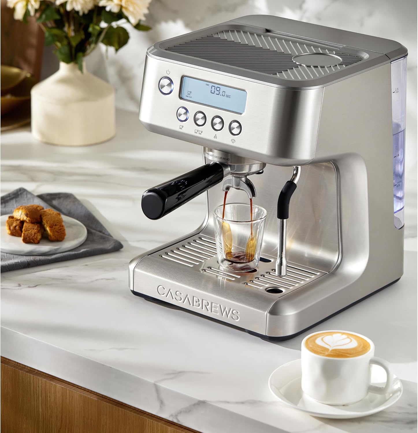 CASABREWS Ultra Espresso Machine with LCD Display, Espresso Maker with Powerful Milk Frother, Customizable Brewing Temperature, Provides Barista-Level Lattes and Cappuccinos, Gift for Men & Women