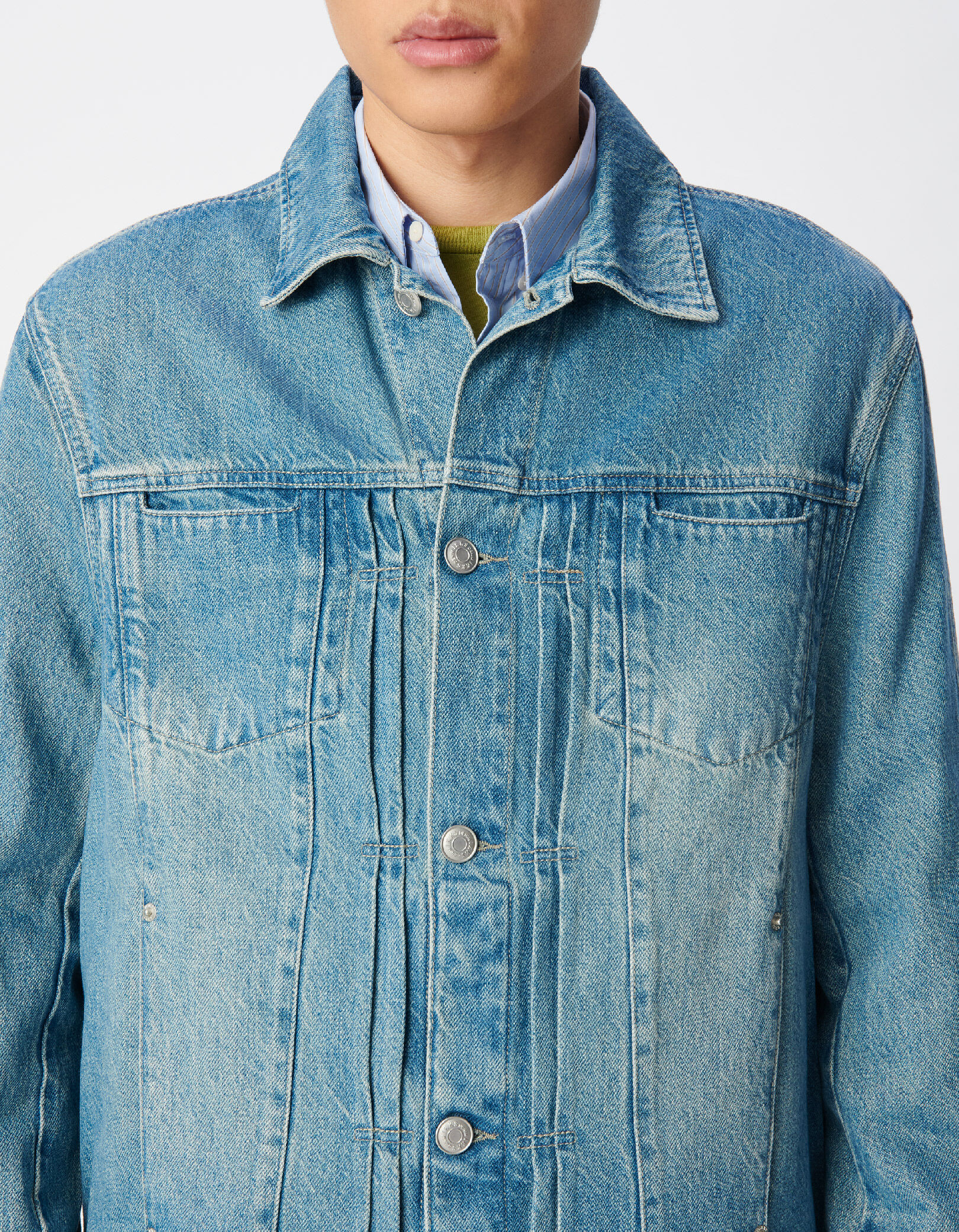 Veste en jean bleu détails plis Homme