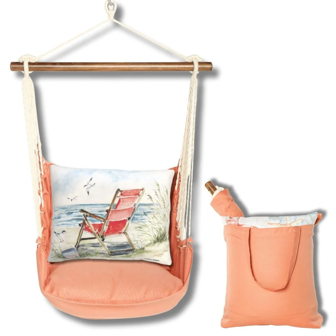 Magnolia Casual Swing Set 4 piece - Living Coral w/ Red Beach Chair