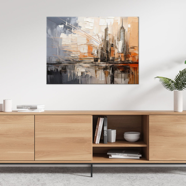 Feeby Obraz nowoczesny do salonu, Miasto abstrakcja szaro beżowy 60x40