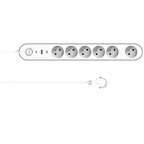 Multiprise 6 prises   2 USB Jacobsen 1.5 m blanche