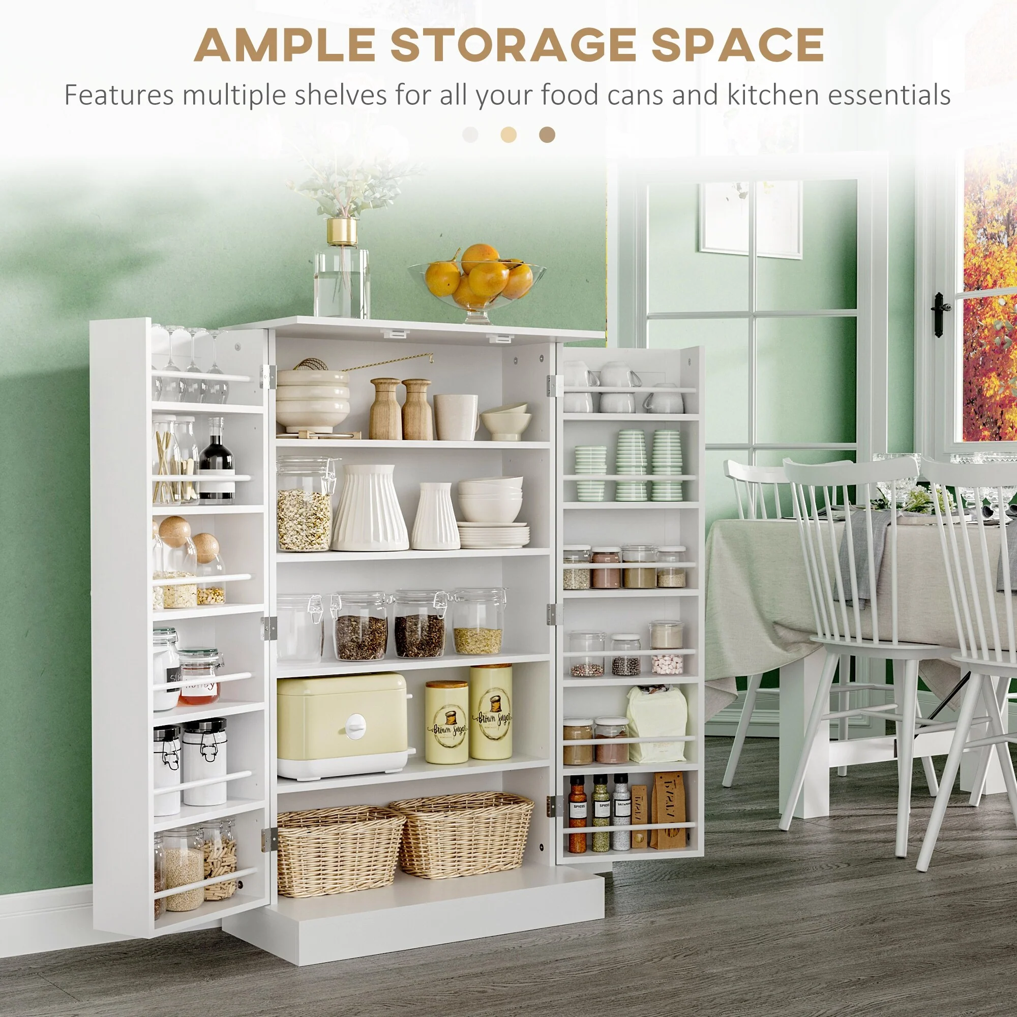 、Kitchen Pantry Freestanding Storage Cabinet