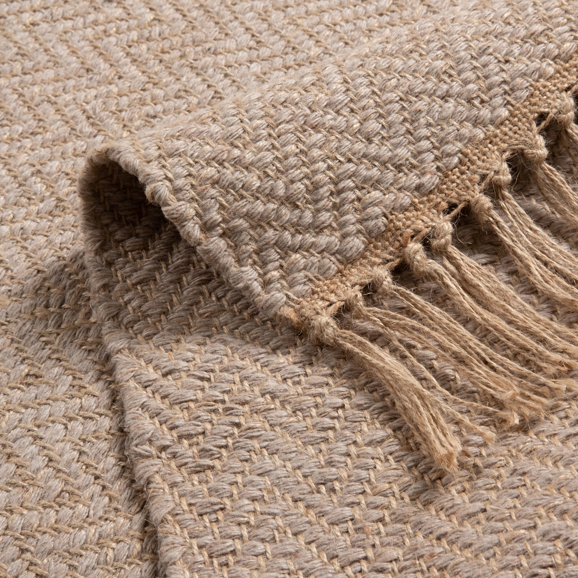 TURAU - Tapis à franges en laine - naturel 60x100cm
