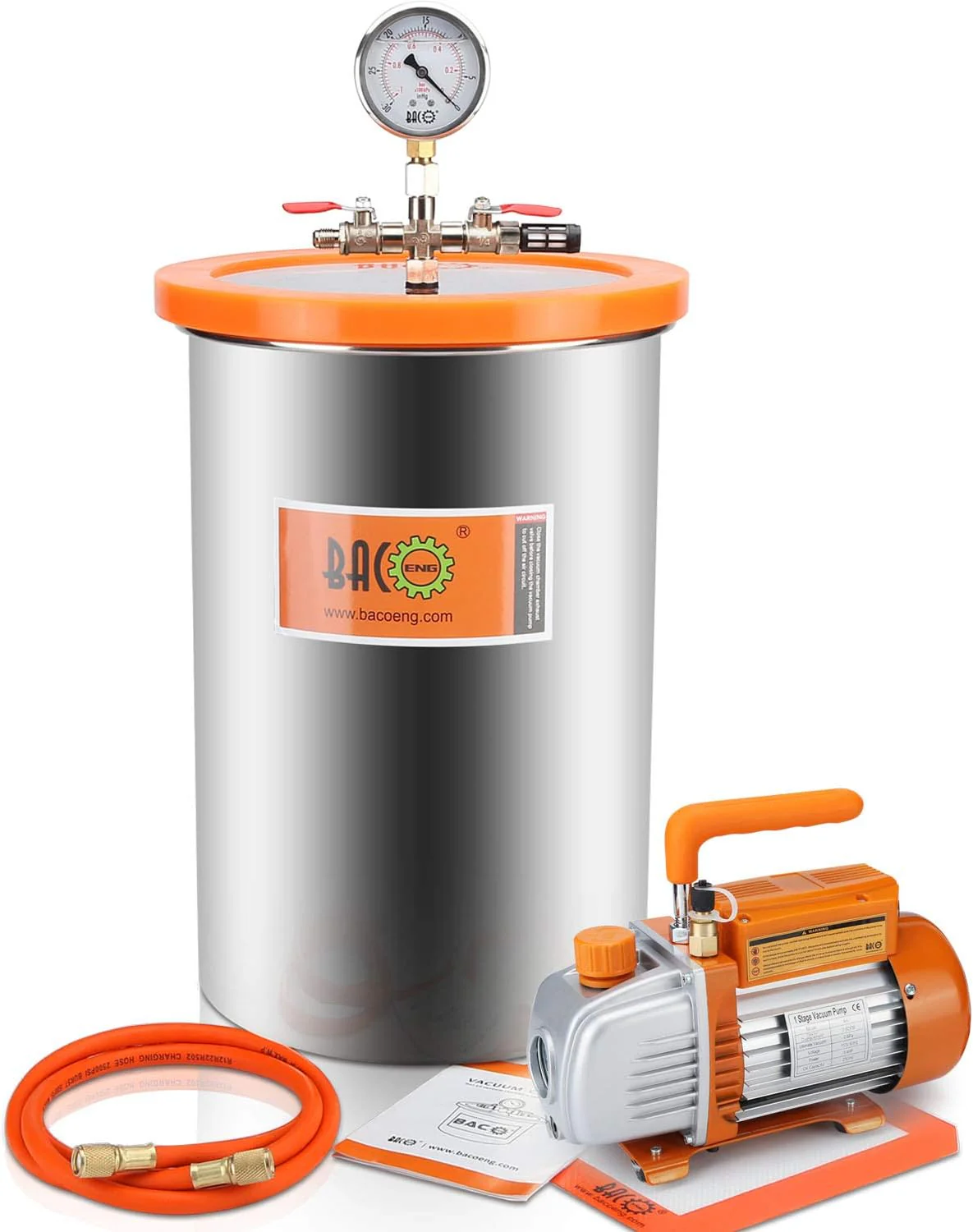 BACOENG 3 Gallon Vacuum Chamber Kit with 3.6 CFM 1 Stage Vacuum Pump HVAC(5 Gallon)