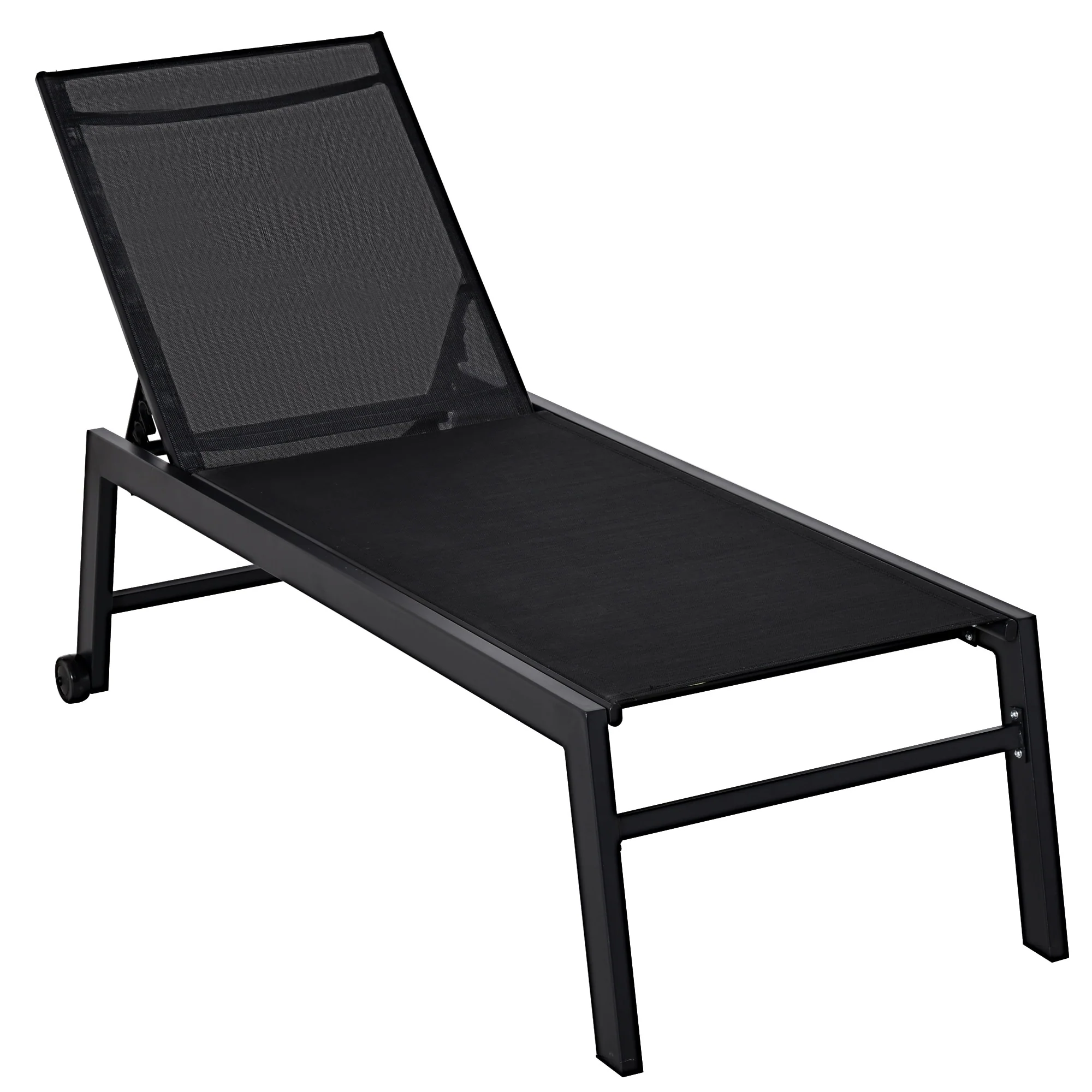 Outsunny Patio Garden Sun Chaise Lounge Chair with 5-Position Backrest, 2 Back Wheels, & Industrial Design