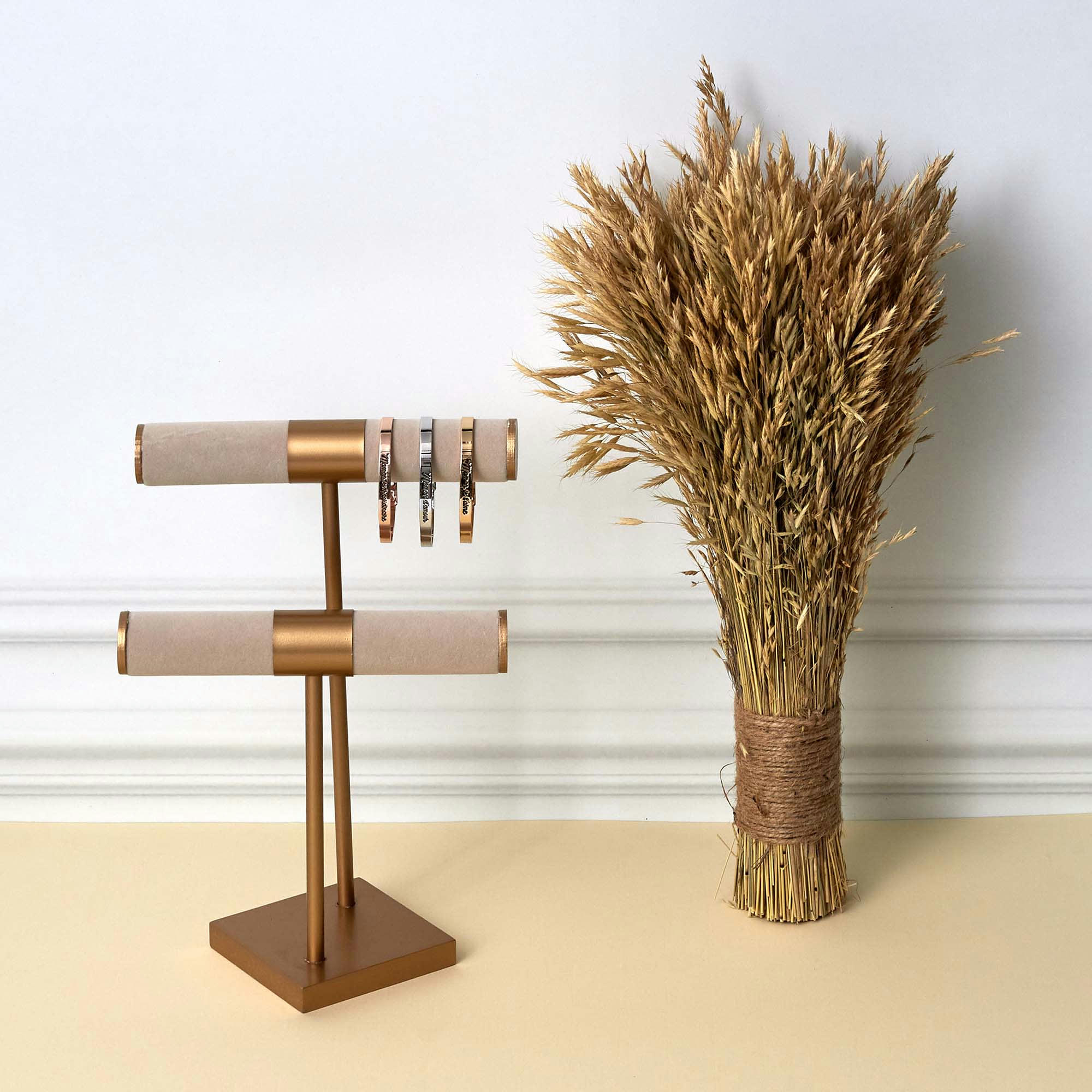 - Porte bijoux double pieds dorés beige