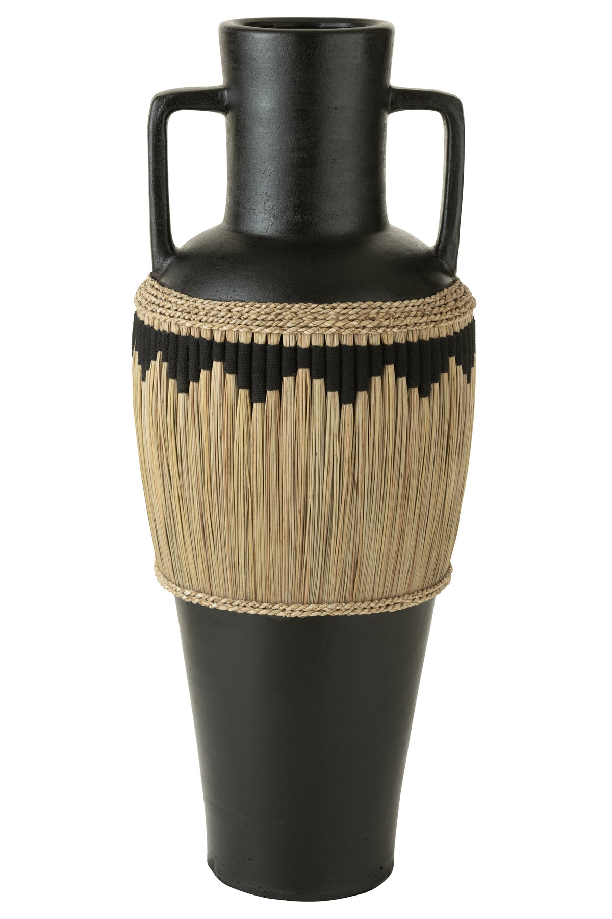 J-Line vaas Motief   Handvaten - terracotta/gras - zwart/naturel - 100 cm hoog