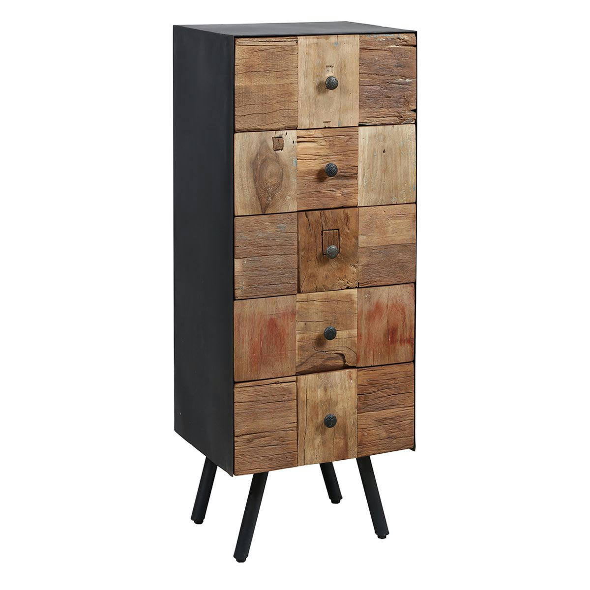 FULBERT - Chiffonnier  5 tiroirs acier et bois massif