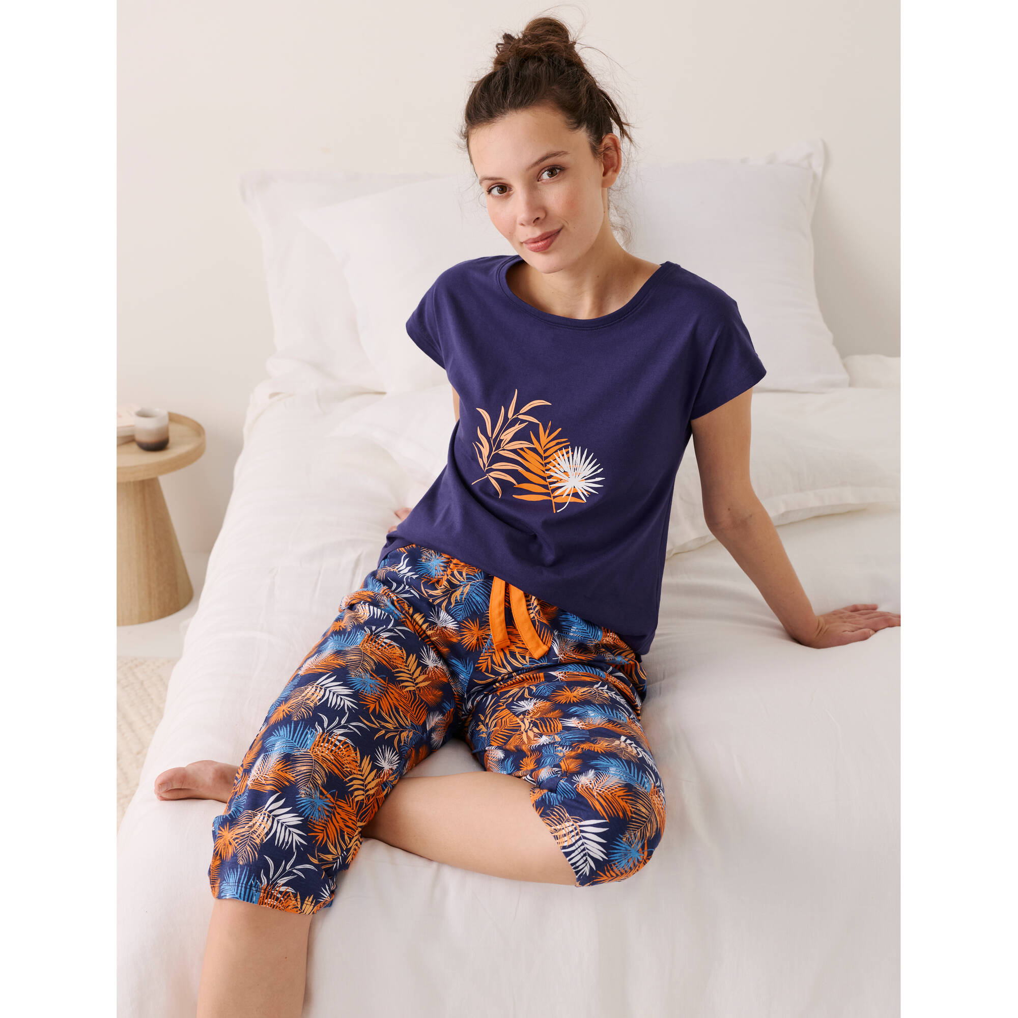 Pantacourt de pyjama en coton - imprimé tropical