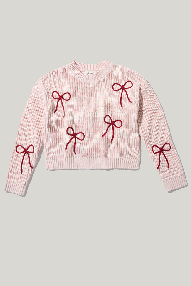 Hello Franki Bow Embellished Pullover Sweater for Girls Light