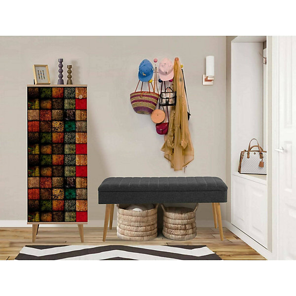 Meuble d'entrée Dgallett, Crochet d'entrée, Console de rangement multifonction, 50x38h135 cm, Chêne et Anthracite
