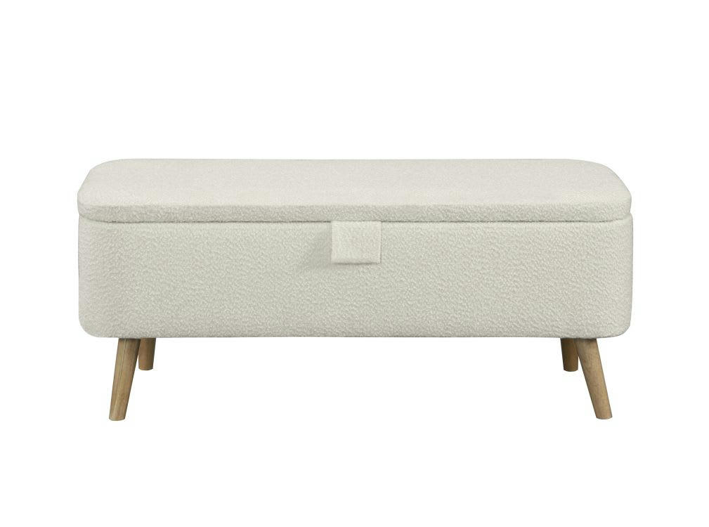 POLKA - Bout de lit avec coffre de rangement en tissu bouclettes - Blanc