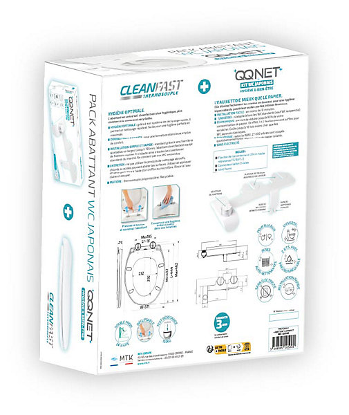 Pack WC japonais : abattant   kit lavant - Hygiène parfaite sans électricité - QQ Net Cleanfast