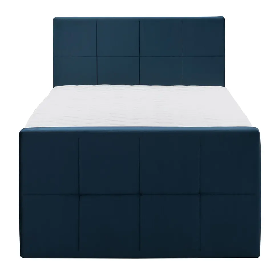 Boxspring met voetbord Liv geblokt - blauw - 120x200 cm - slanke poot