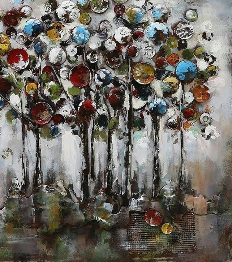 MÉTAL BRASS - Tableau relief en métal arbre bille 100x100