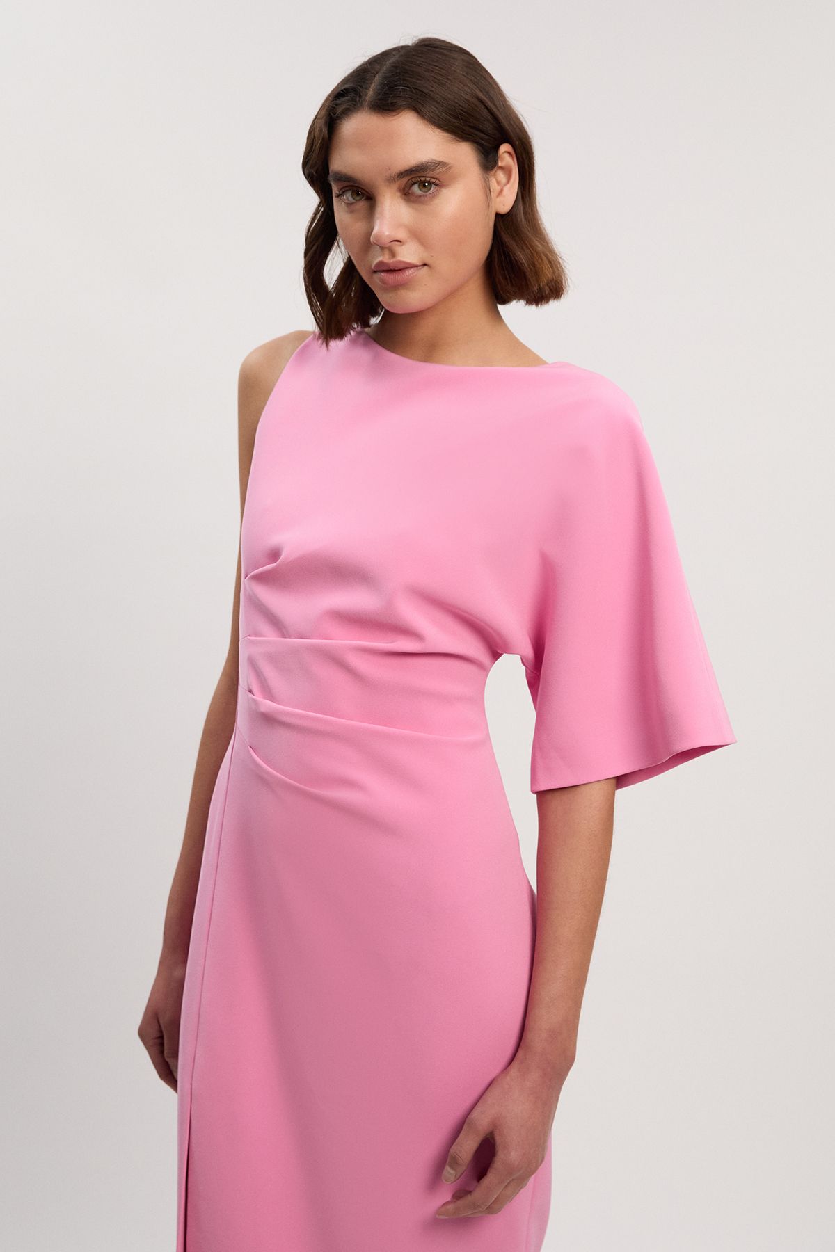 KarenMillen Soft Tailored One Shoulder Pencil Midi Dress
