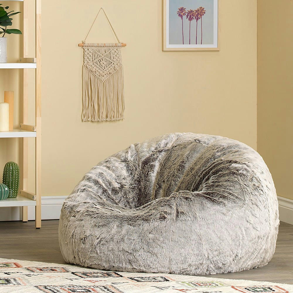 - Pouf fausse fourrure gris loup