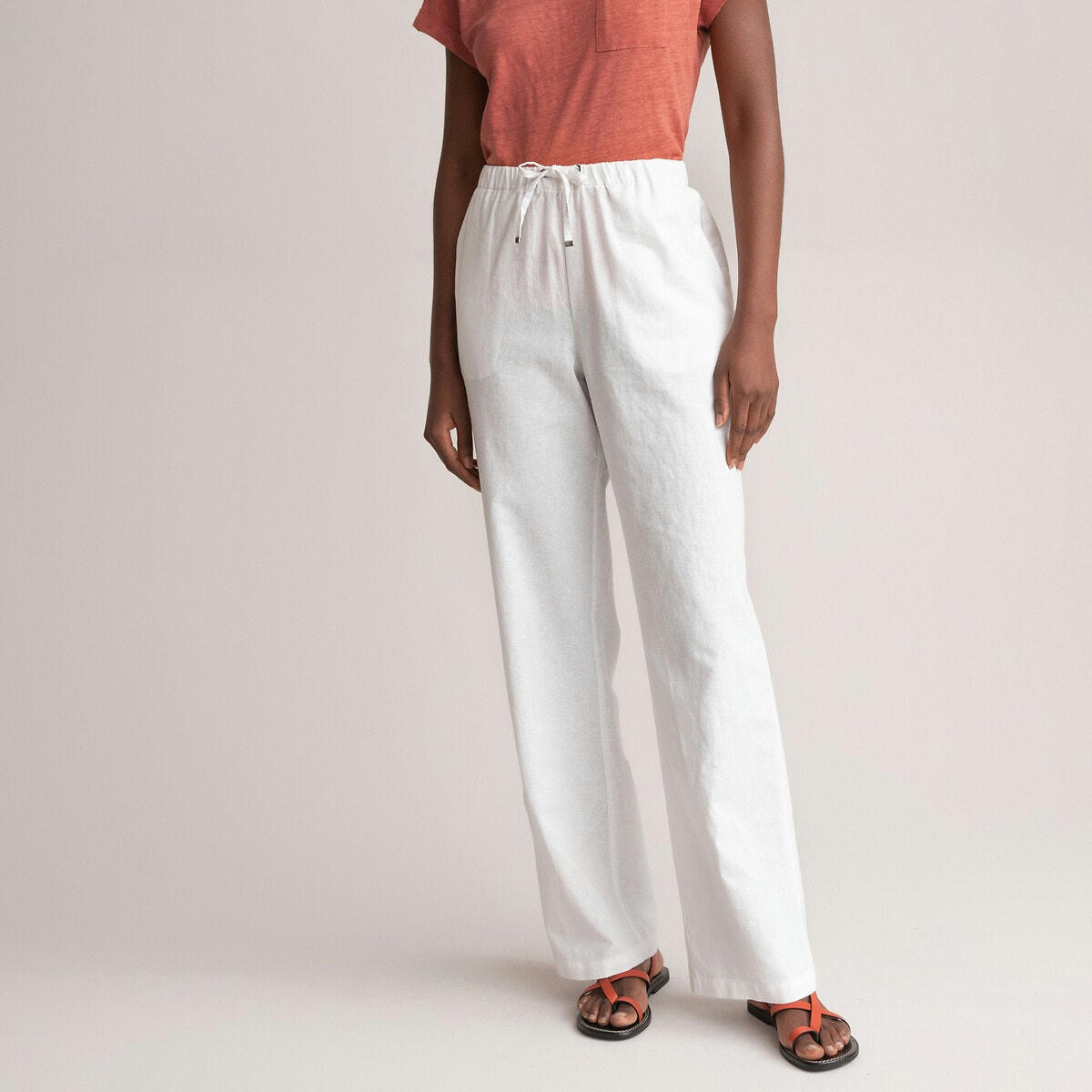 Pantalon large, en lin et coton