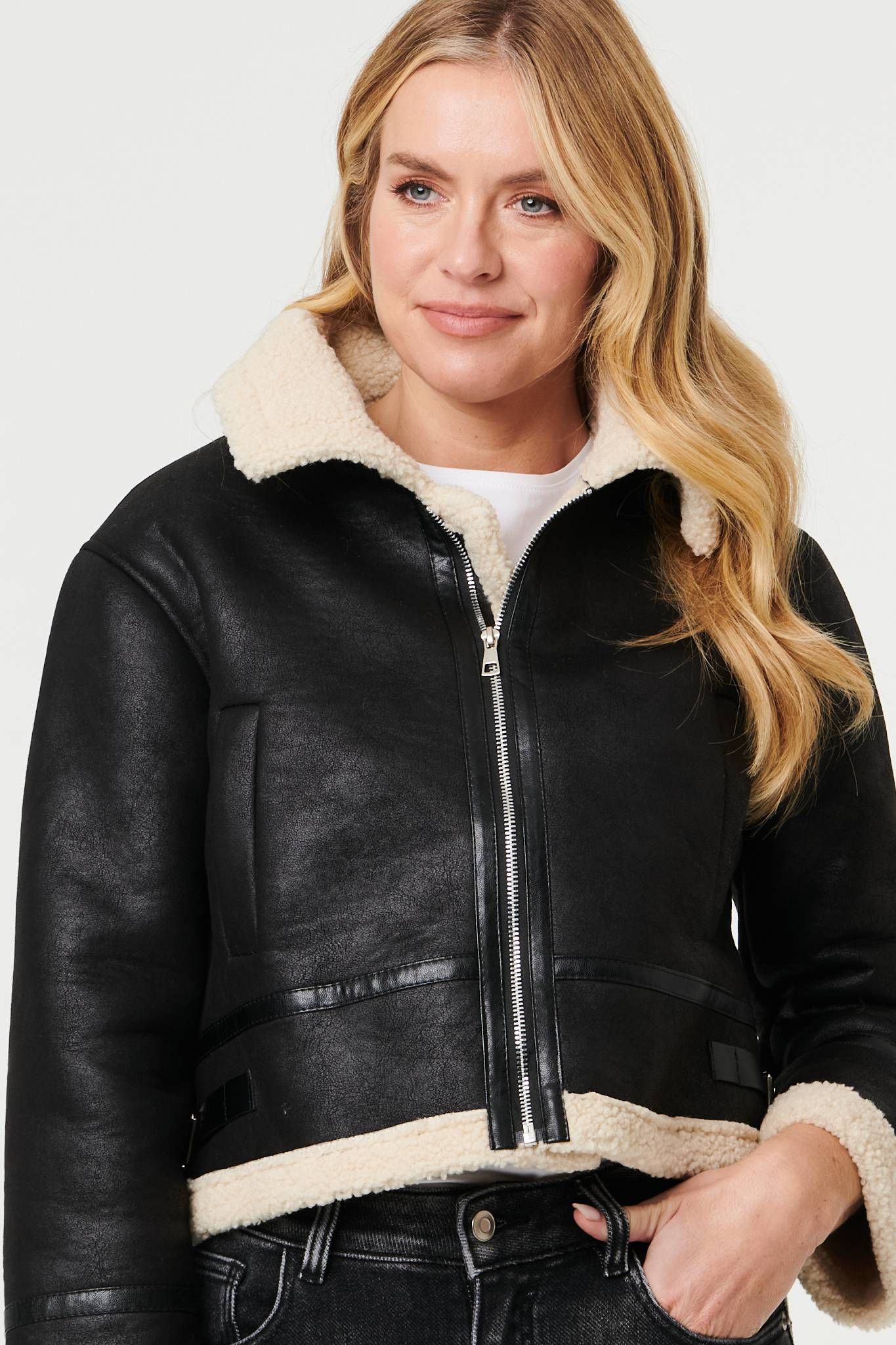 Izabel London Faux Suede Teddy-Lined Cropped Jacket